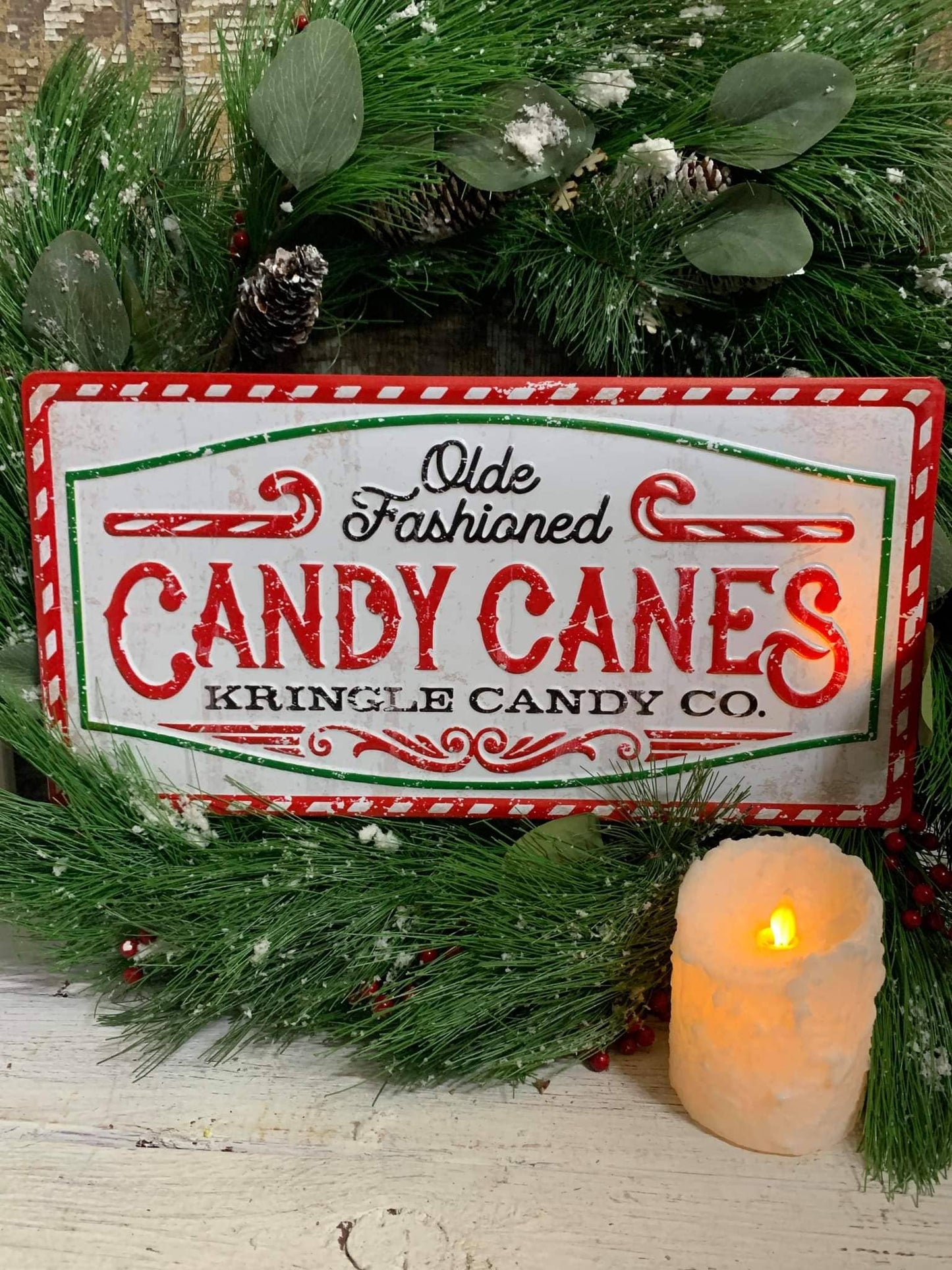 Candy Canes Metal Sign 16x8in