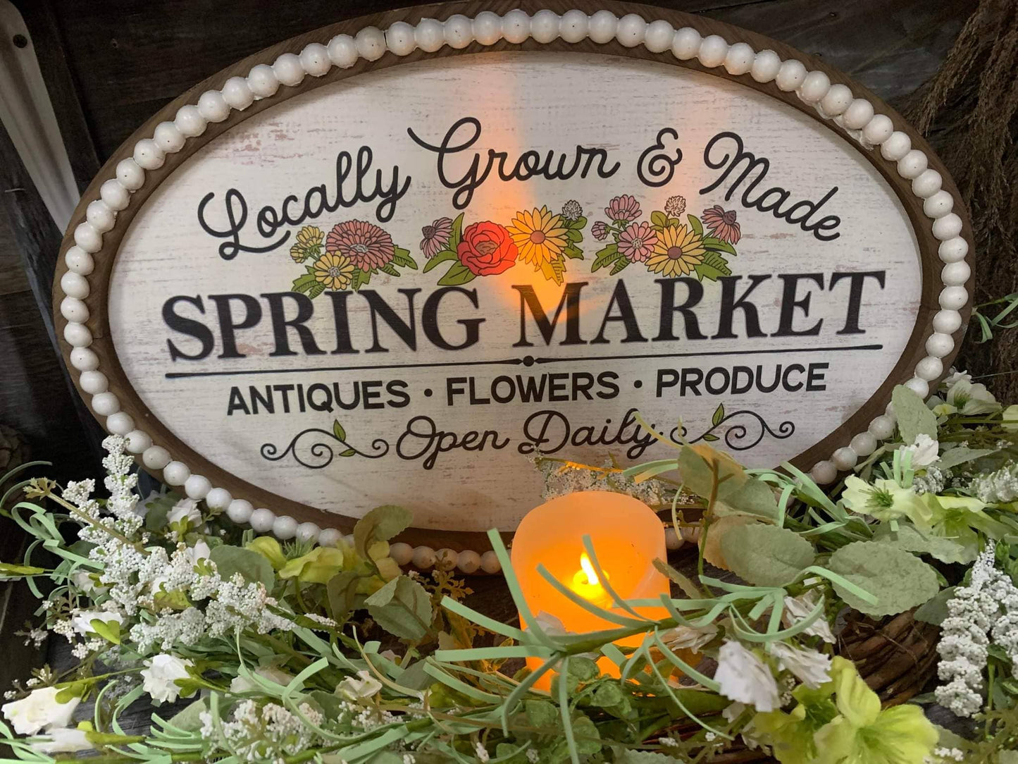 Beaded Spring Market Sign 20x13in