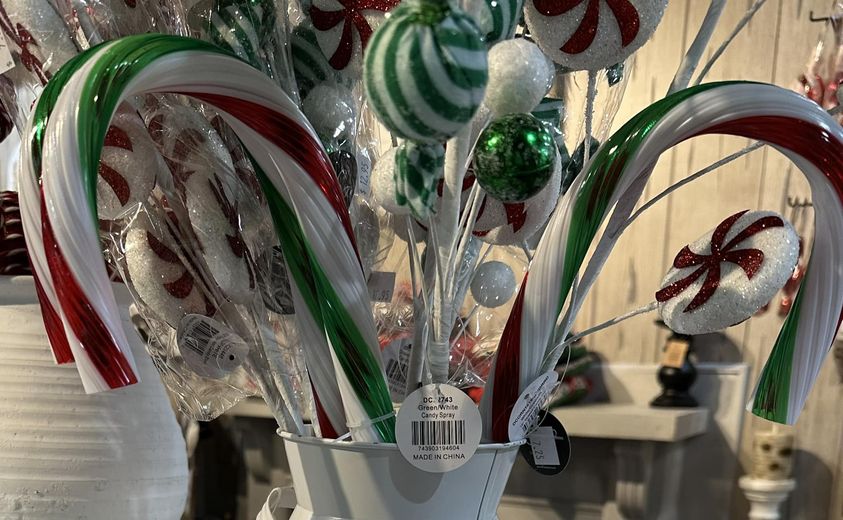 Striped Candy Cane 18" - White/Green/Red- Acrylic