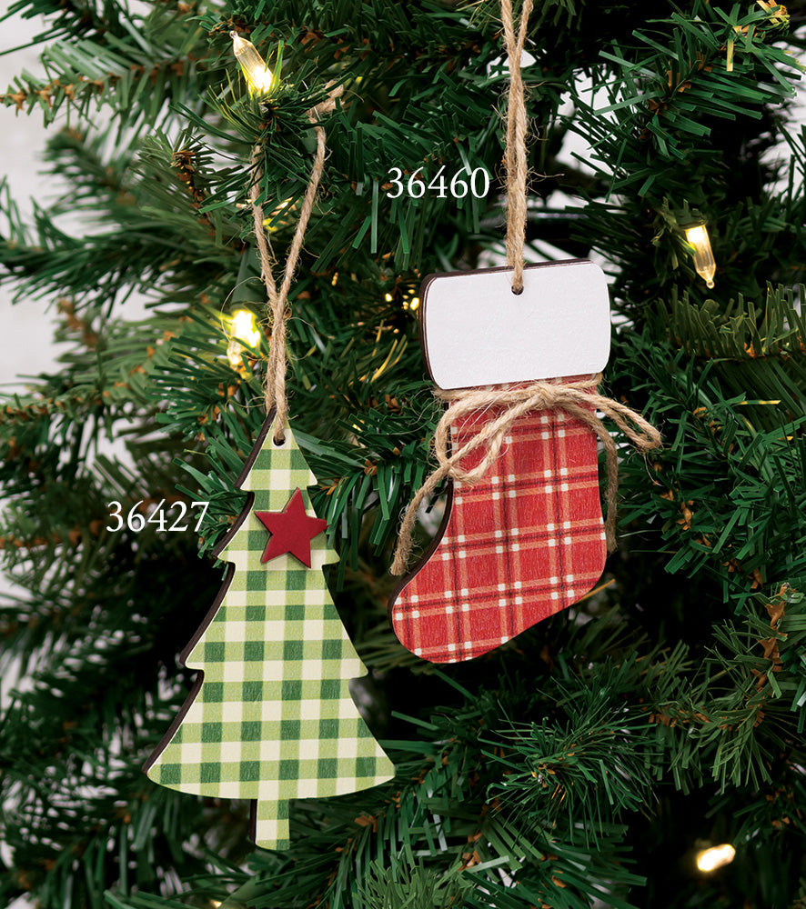 Green Plaid Christmas Tree Ornament With Star