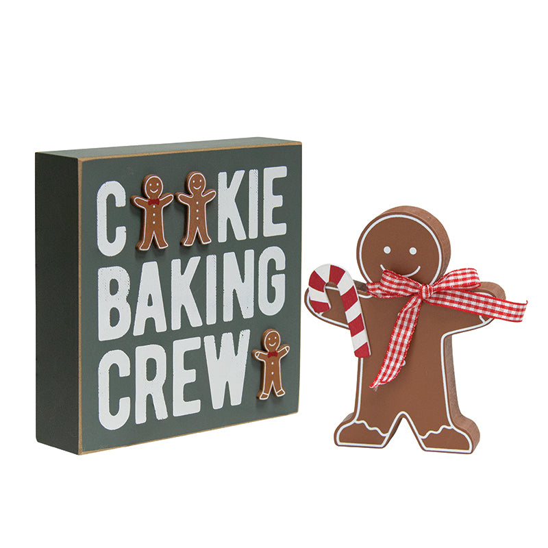 2 Set, Cookie Baking Crew Box Sign and Gingerbread Man