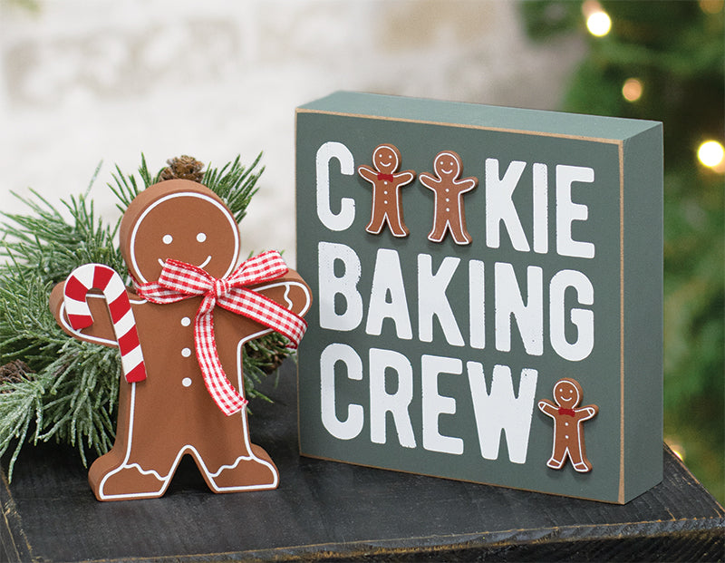 2 Set, Cookie Baking Crew Box Sign and Gingerbread Man