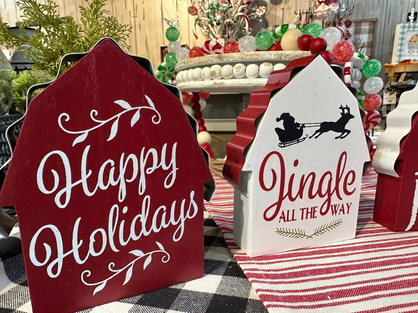 Wood Barn House Tabletop Christmas Sign, 4 Ast.