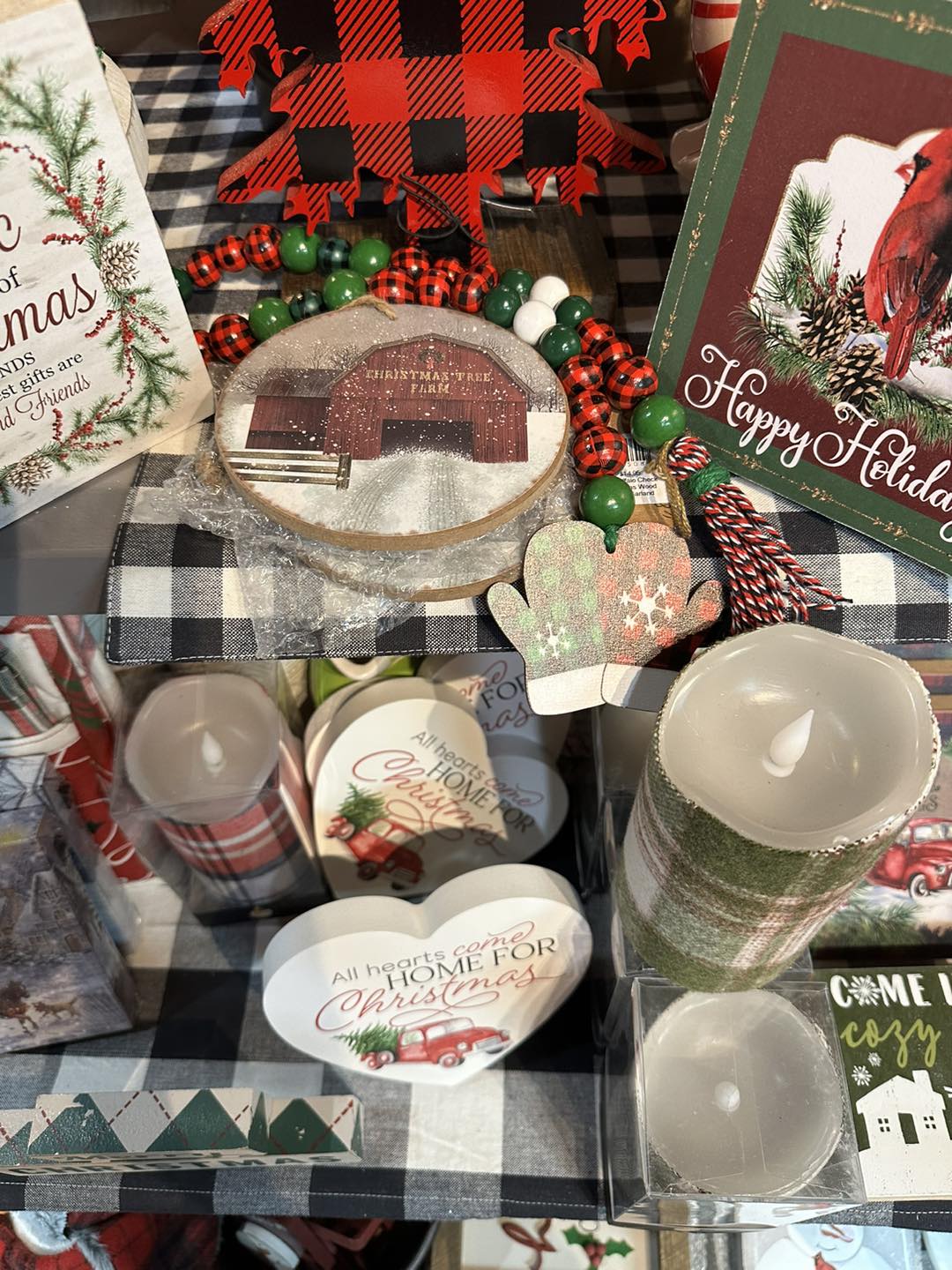 Buffalo Check Christmas Wood Bead Garland