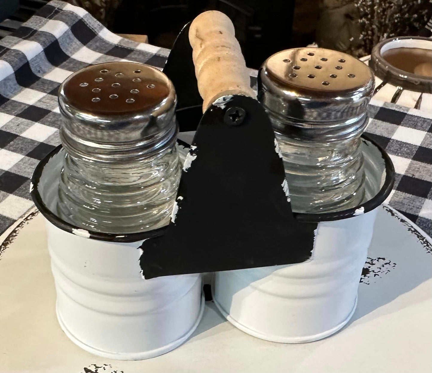 Glass Salt and Pepper Shakers with Caddy