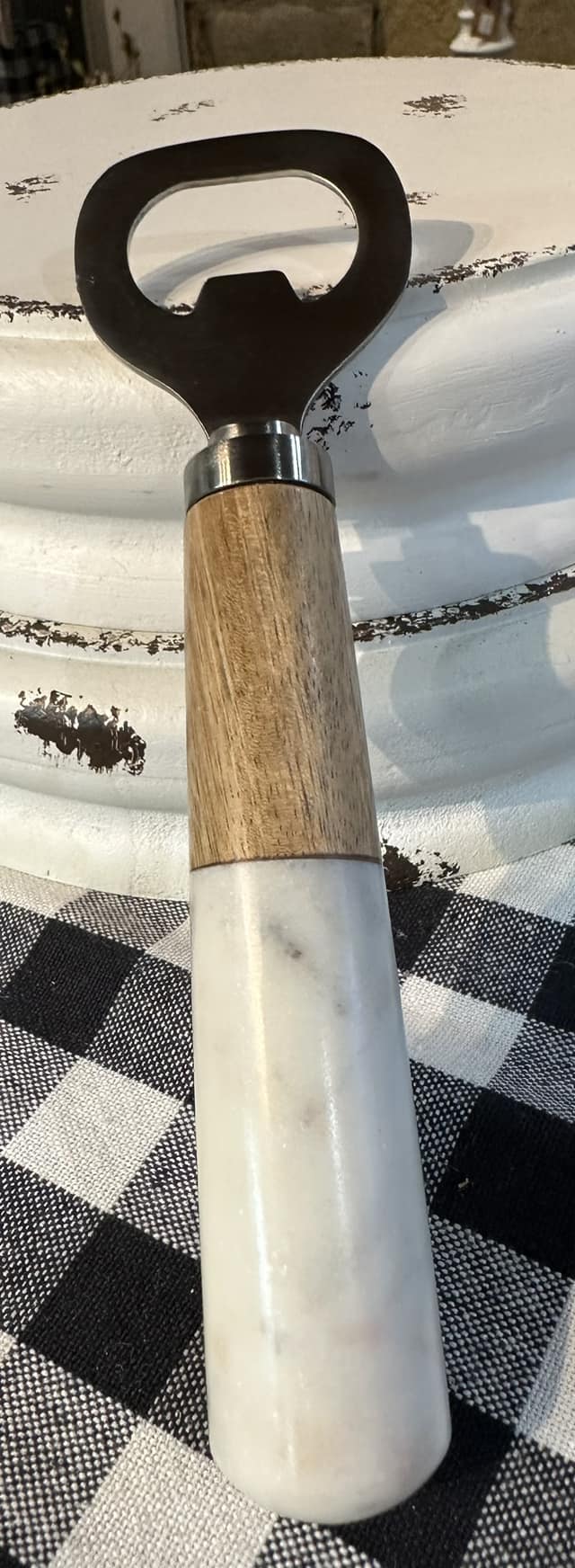 Bottle Opener w?Marble and Wood Handle