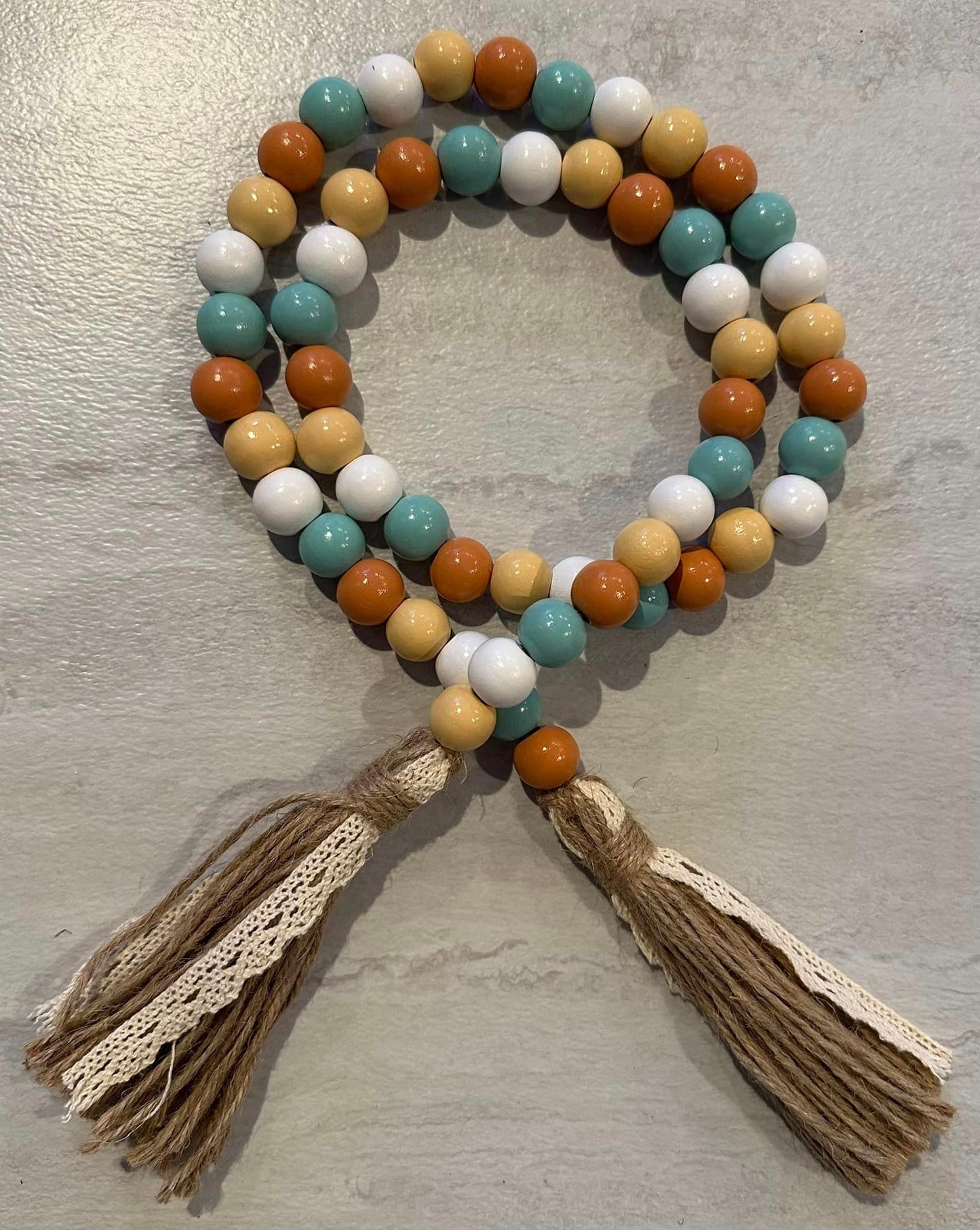 Wood Bead Garland - Lace and Burlap Tassel