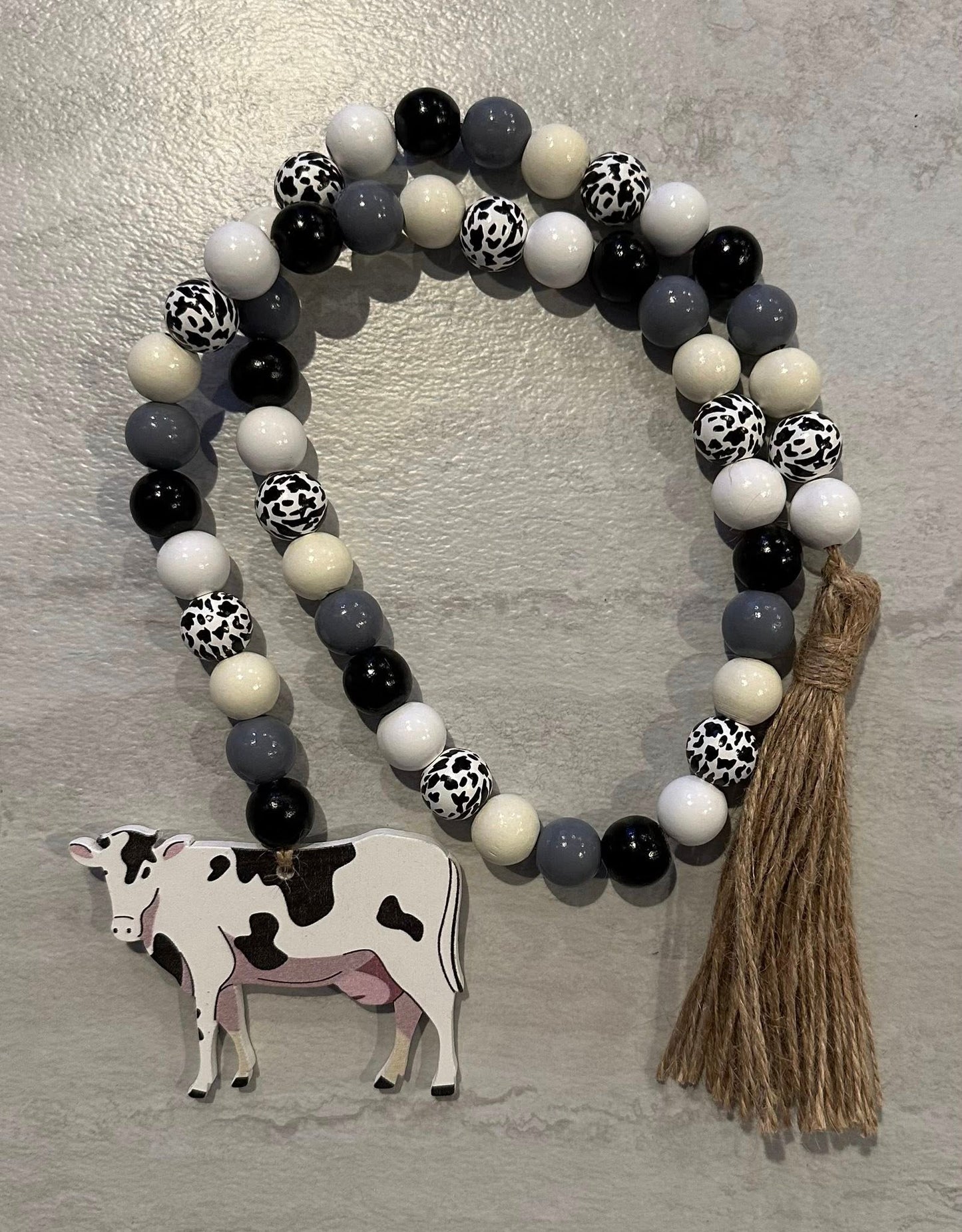 Dairy Cow Pattern Wood Bead Garland - 36-37"