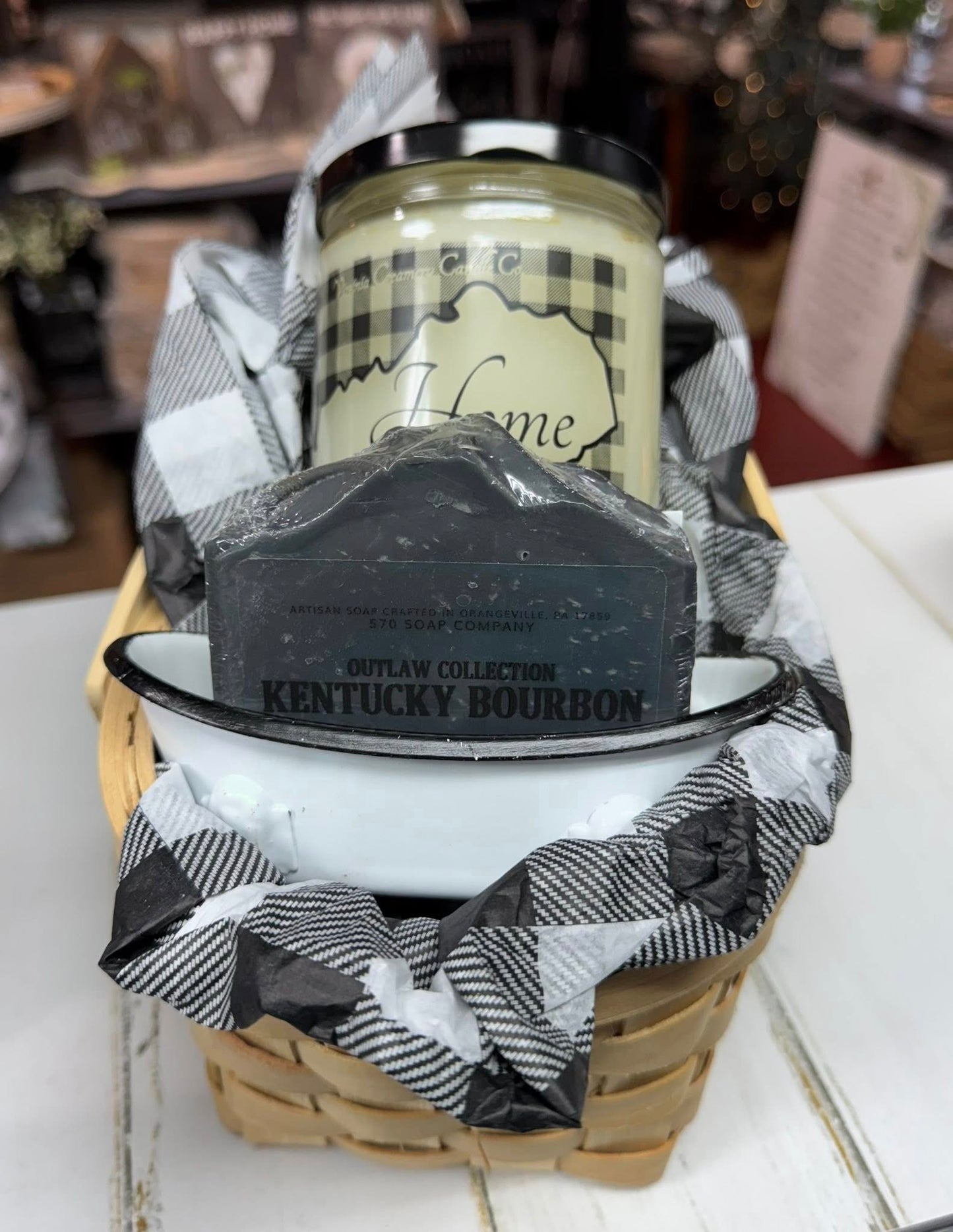Kentucky State Outline - "Home" Candle Basket