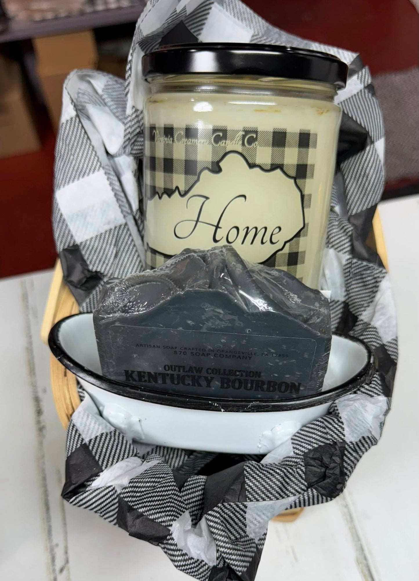 Kentucky State Outline - "Home" Candle Basket