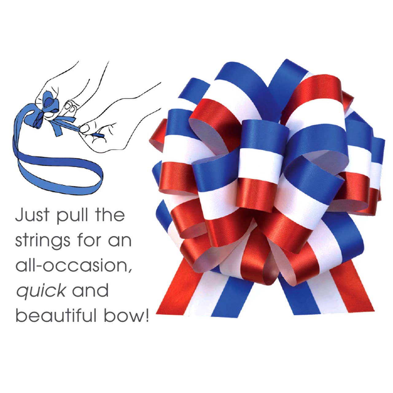 7" Patriotic Easy Bow Pull Bow- Red, White & Blue