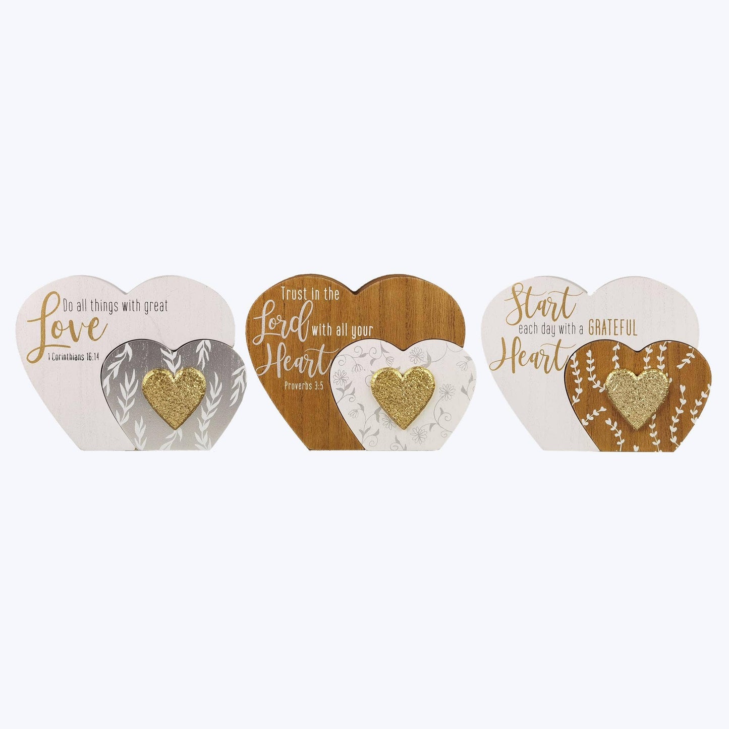 Wood Golden Faith Heart Tabletop Decor