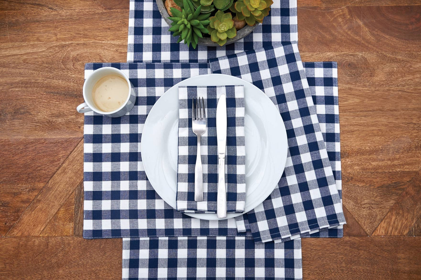 Ashford Indigo Blue Gingham Check Table Runner