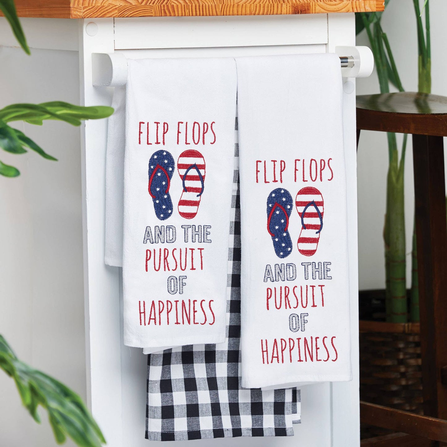 Patriotic Coastal Flip Flops 4th Of July Kitchen Towel
