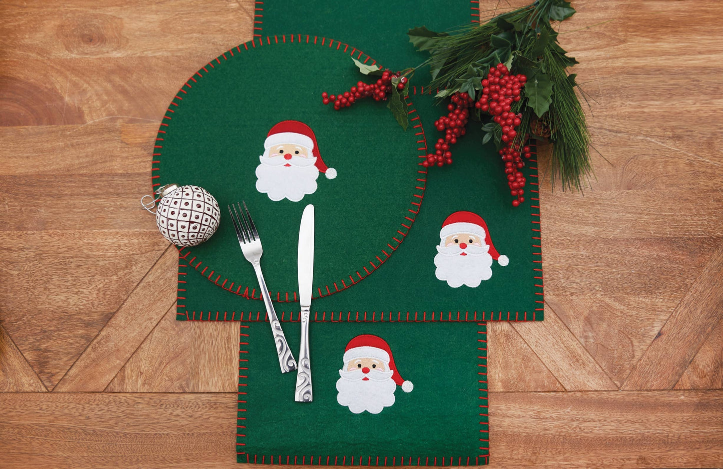 Christmas Santa Green Felt Round Placemat