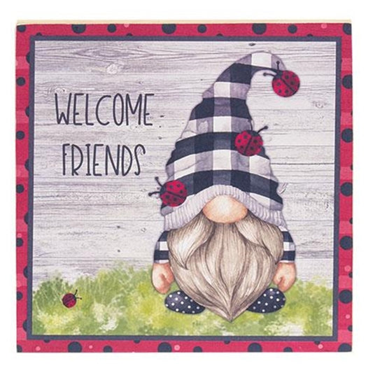 Welcome Friends Ladybug Gnome Square Block