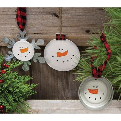 Snowman Head Buffalo Check Ornament