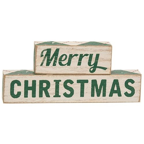 2/Set, Plaid Merry Christmas Wooden Blocks