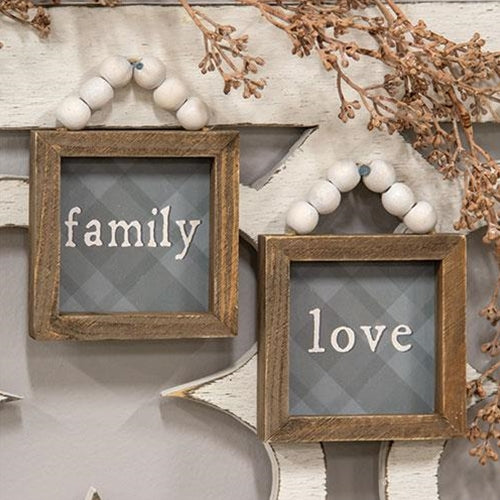 Love or Family Beaded Plaid Mini Frame, 2 Asstd.