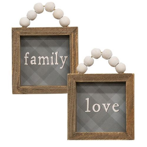Love or Family Beaded Plaid Mini Frame, 2 Asstd.