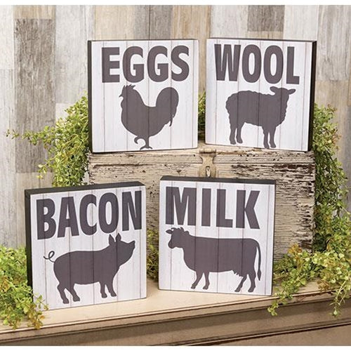 Farm Animal Silhouette Slat Look Box Sign, 4 Asstd.