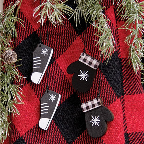 2/Set, Buffalo Check Snowflake Mitten & Shoe Dangle Ornaments