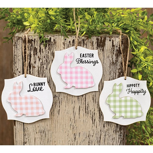 Layered Buffalo Check Easter Bunny Blessings Ornament, 3 Asstd.