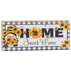 Home Sweet Home Gnome & Sunflowers Long Shelf Sitter Block