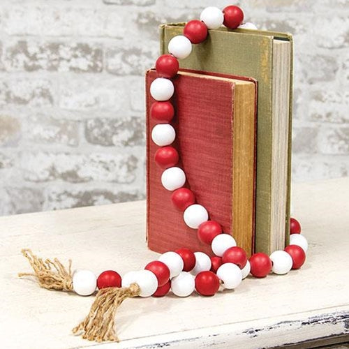 Red & White Beaded String w/Jute Tassels