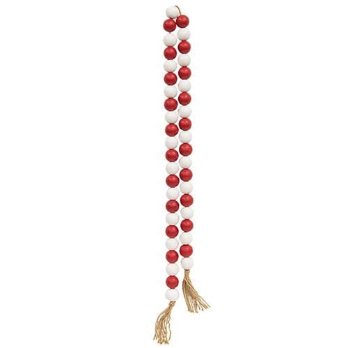 Red & White Beaded String w/Jute Tassels