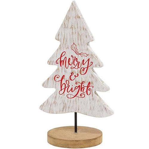 Merry and Bright Wood Tree Cutout Sitter
