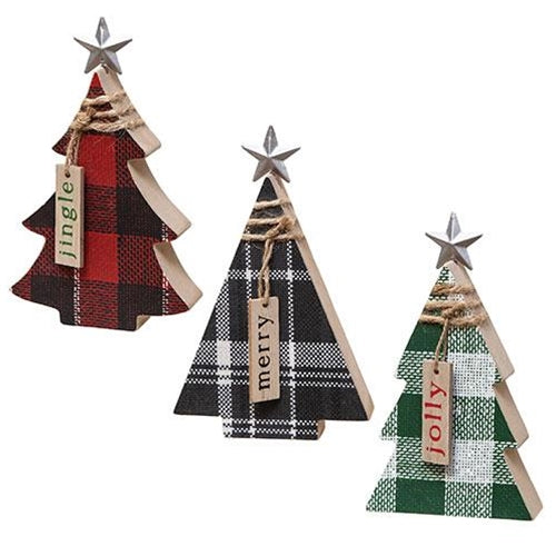 Plaid Chunky Wood Christmas Tree, 3 Asstd.