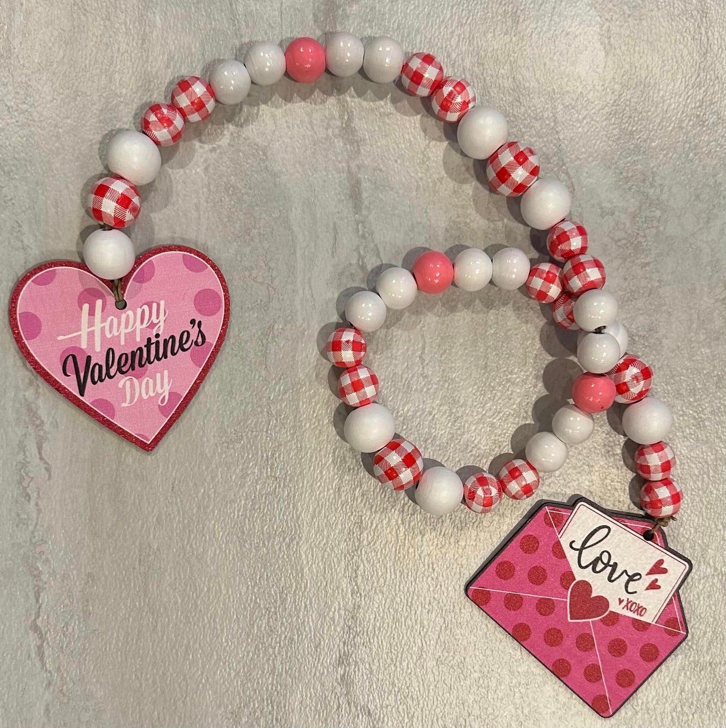 Happy Valentine's Day and Love Wood Bead Garland