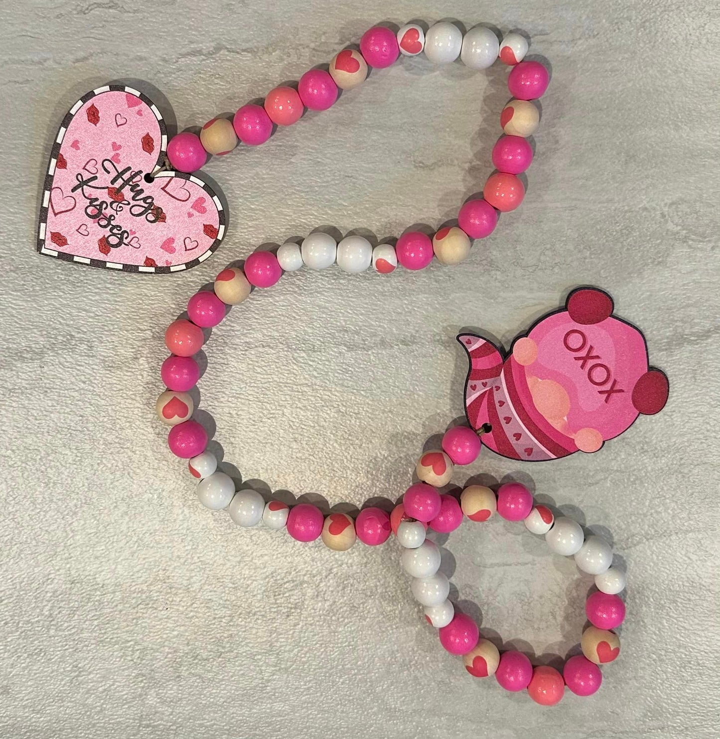 Hugs and Kisses Gnome Wood Bead Valentine's Garland