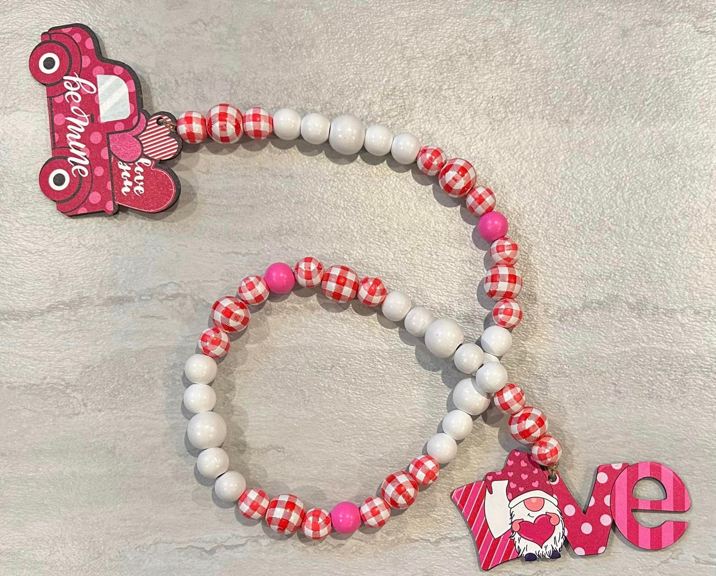 Love - Be Mine Gnome Truck Wooden Bead Garland