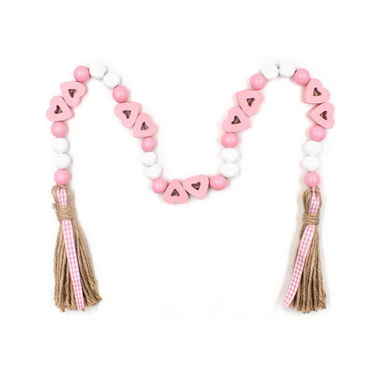 Pink and White Hearts Wood Bead Garland
