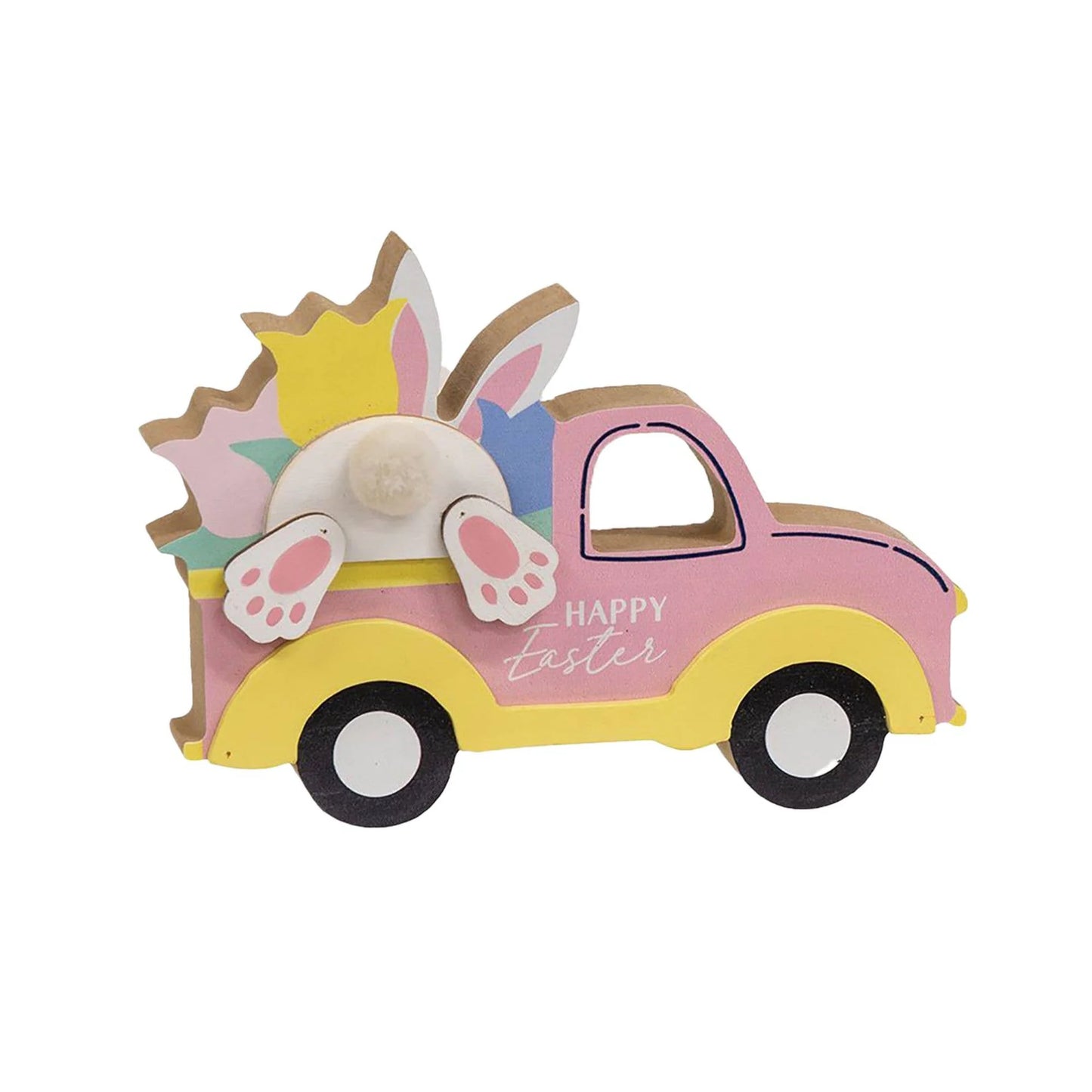Happy Easter Bunny Butt Truck Wood Sitter