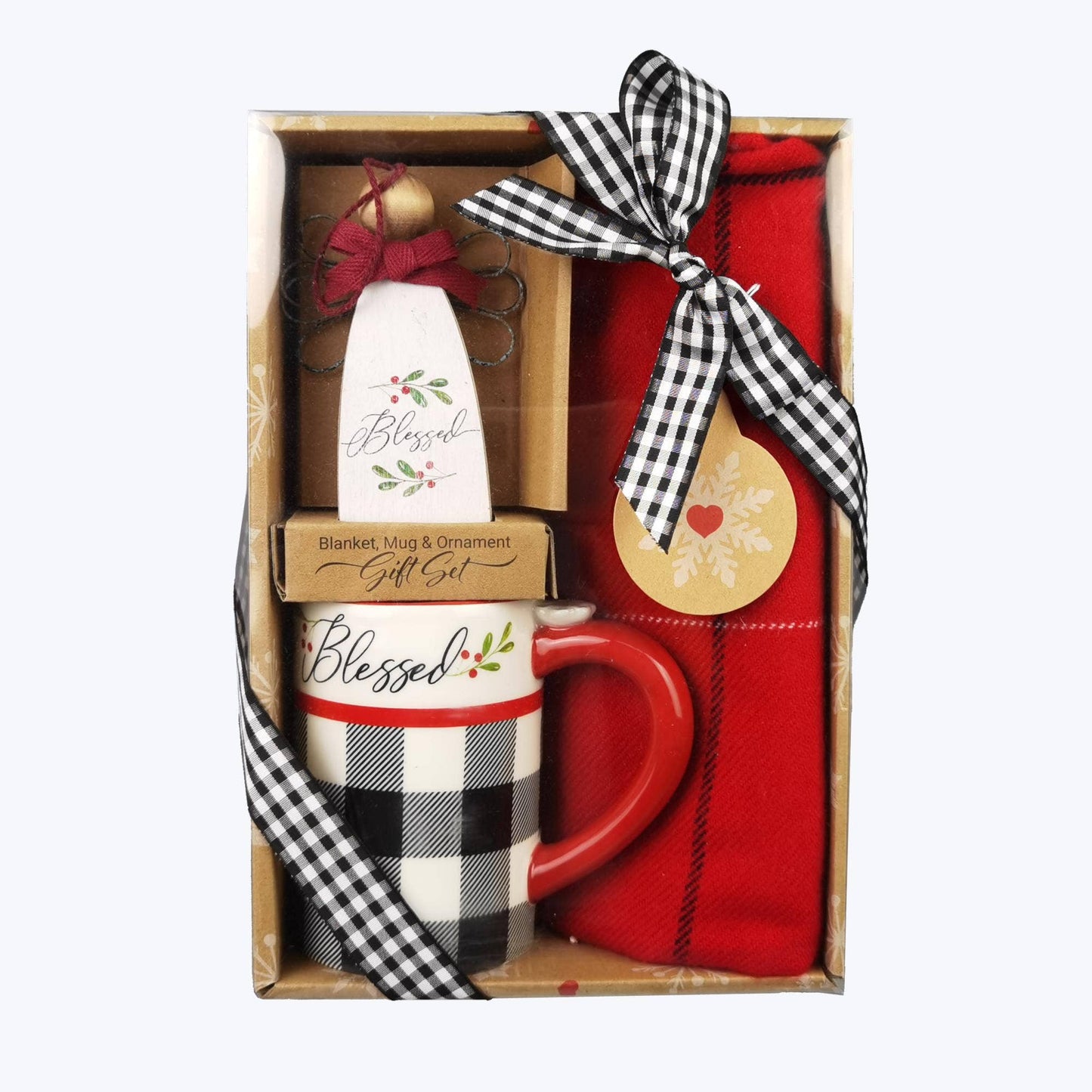 Christmas Blessed Mug with Blanket and Angel Ornament Gift Set