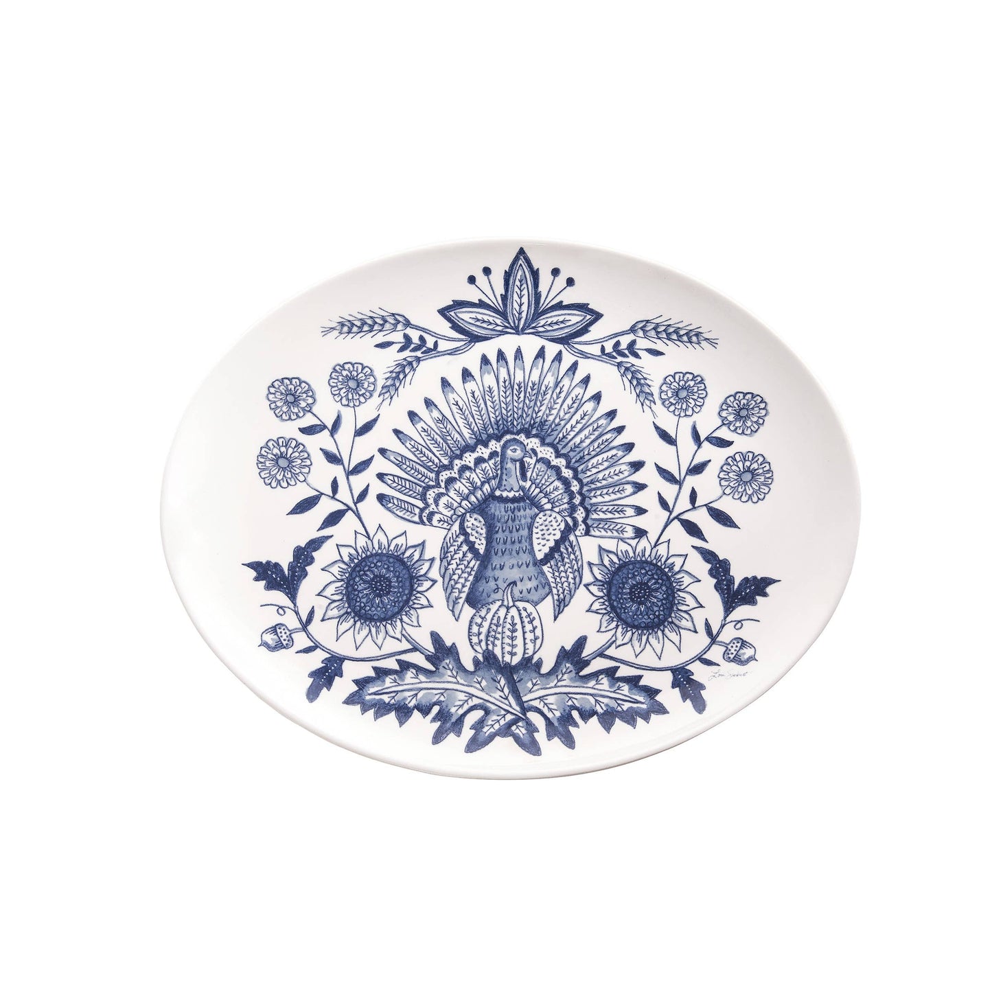 Fall/Harvest Blue Turkey Oval Stoneware Thanksgiving Platter