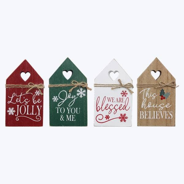 Wood Tabletop Christmas House Shaped Sign with Heart Cutout