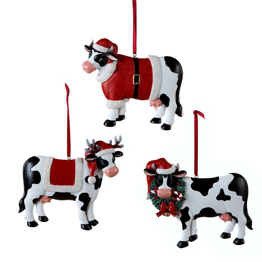 4-4.25" RESIN CHRISTMAS COW ORNAMENT 3/A