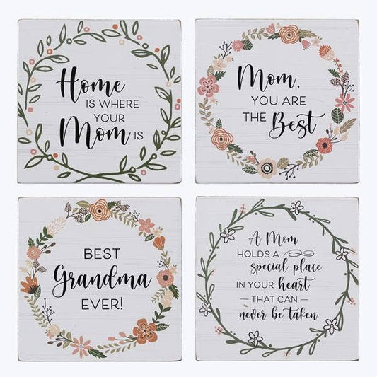 Wood Mom Sign, 4 Assorted