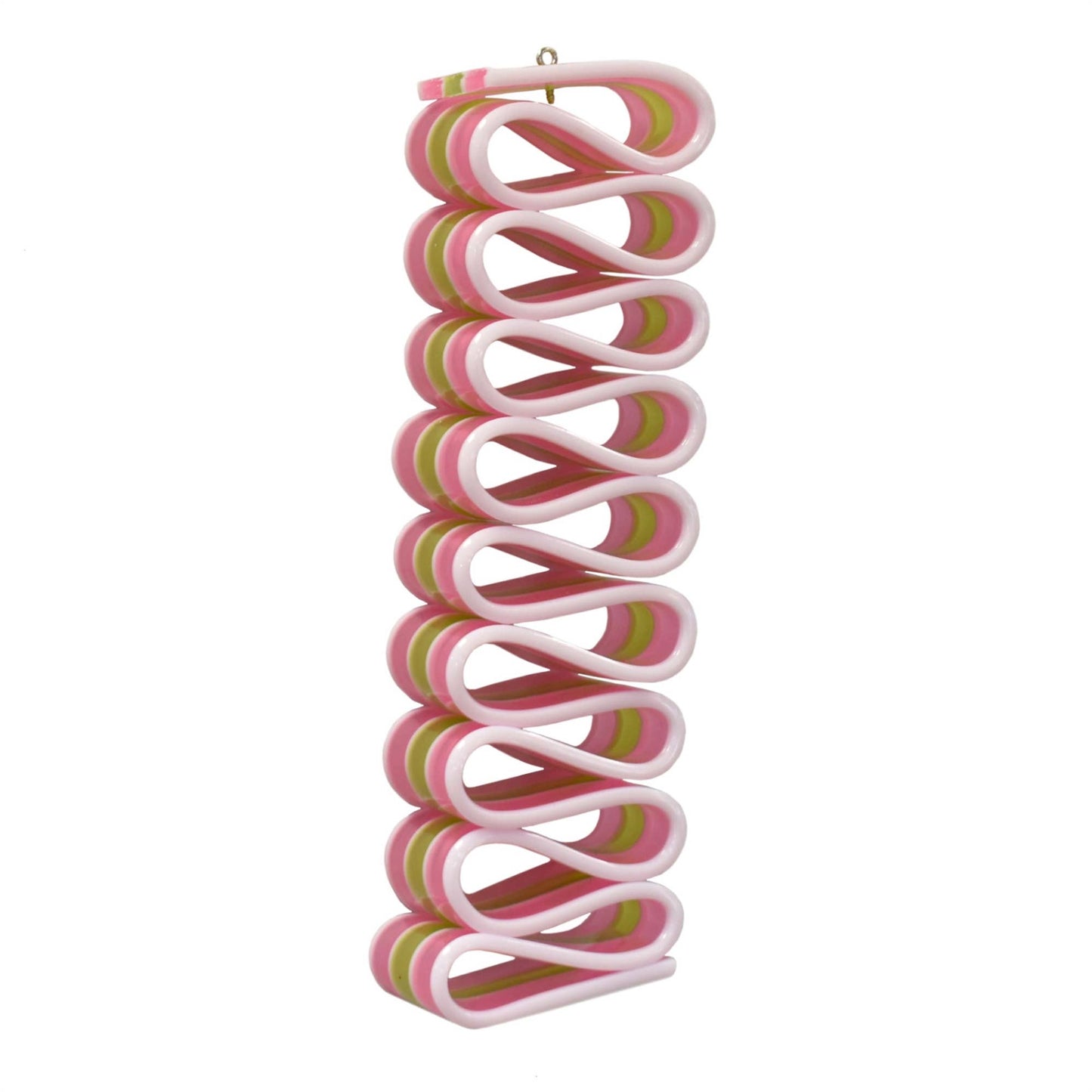 Licorice Ribbon Ornament - Pink Green White 6"