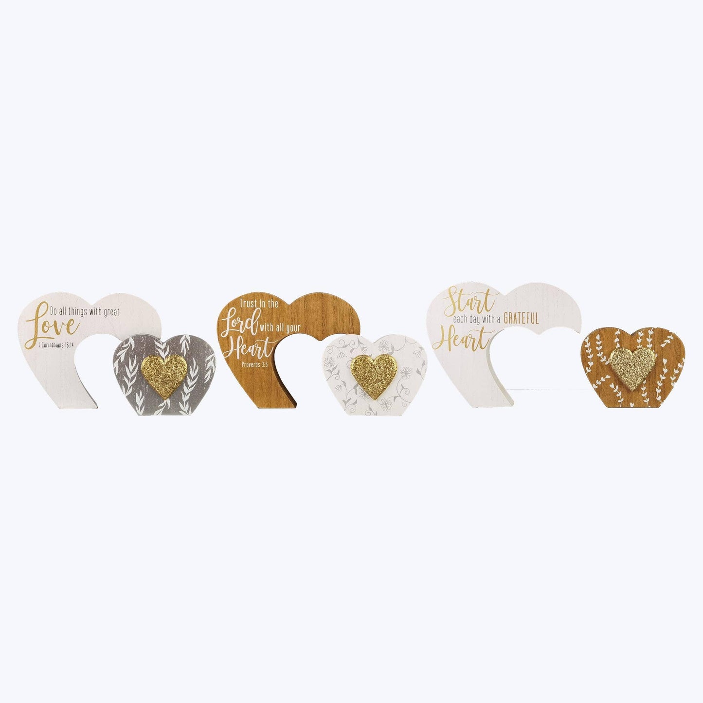 Wood Golden Faith Heart Tabletop Decor