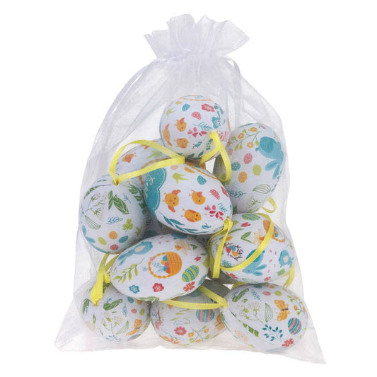 Turquoise Bunnies & Flowers Bagged Easter Eggs Set of 12