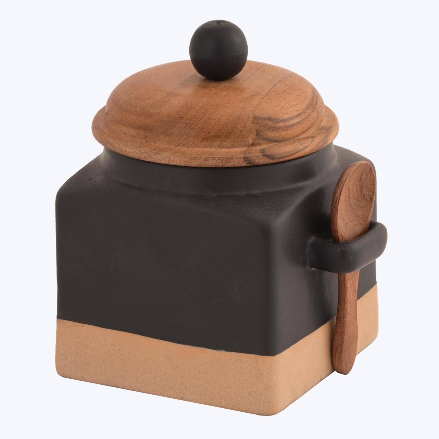 Ceramic Canister with Wood Lid & Spoon