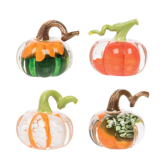 Fall/Harvest Mini Art Glass Pumpkin Figurine Set 4