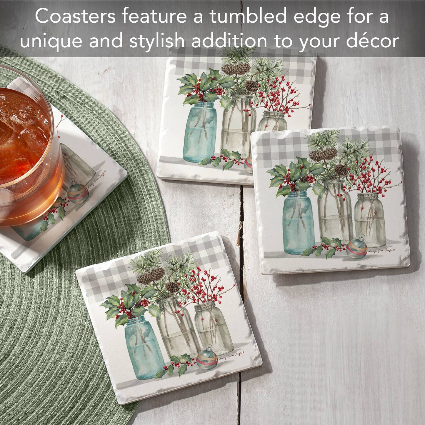 Christmas Gatherings Absorbent Tumbled Tile Coaster 4pk