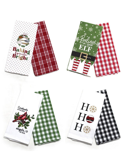 Christmas 2pk Floursack & Checked Kitchen Towel