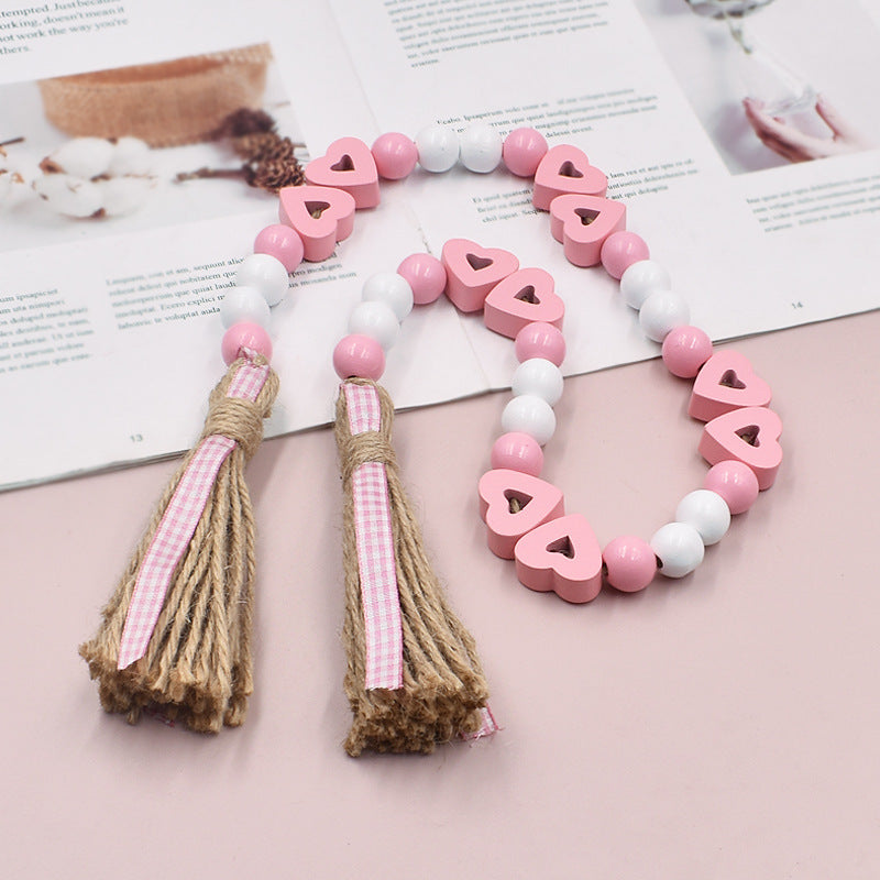 Pink and White Hearts Wood Bead Garland
